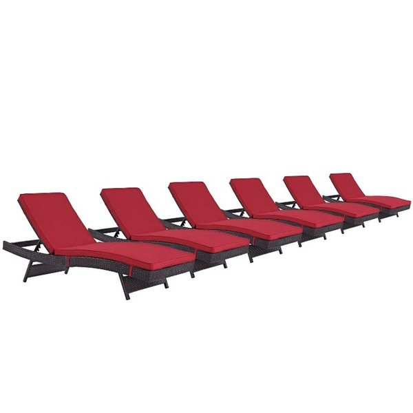 Modway Convene Outdoor Patio Chaise, Espresso and Red - Set of 6 EEI-2430-EXP-RED-SET